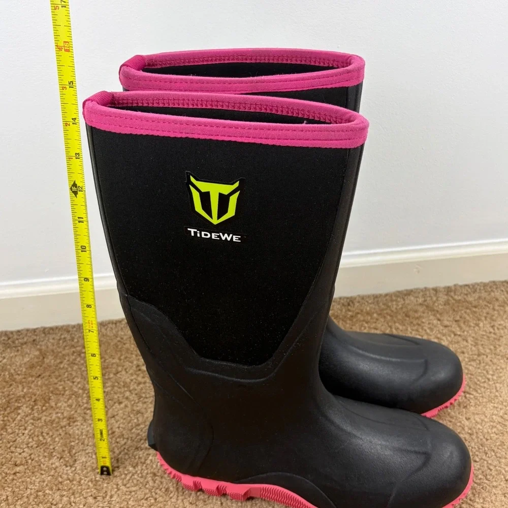 TideWe Womens Black Pink Waterproof Rubber Neoprene Rain Muck Boots Size‎ 11